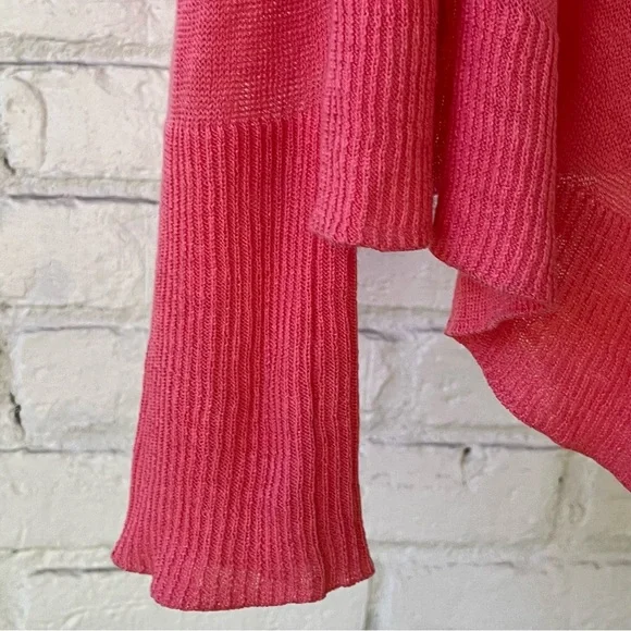 EILEEN FISHER Coral Pink Linen Tie-Front Cardigan - Picture 5 of 9